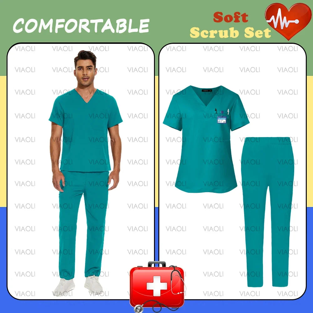 S-XXXL Hospital Clinical Workwear Nurse Uniforms Scrub Set Unisex Shirt Straight Pants Nursing Accessories Medical Surgical Wear