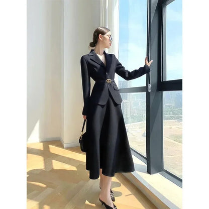 Autumn New Cashmere and Cotton Woolen Women's Suit Jacket Skirt Set Temperament Elegant Office Lady  Blazer Long  Two-piece Sets