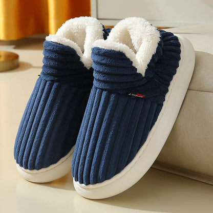 Bebealy Winter Men Shoes Winter Short Plush Men Slippers Outdoor Fur Non-slip House Shoes Casual Fuzzy Soft Cozy Men Shoes Women