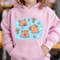 Cute Capybara Loves Bubble Tea kids hoodie pink plus velvet sweater autumn and winter tops for girls