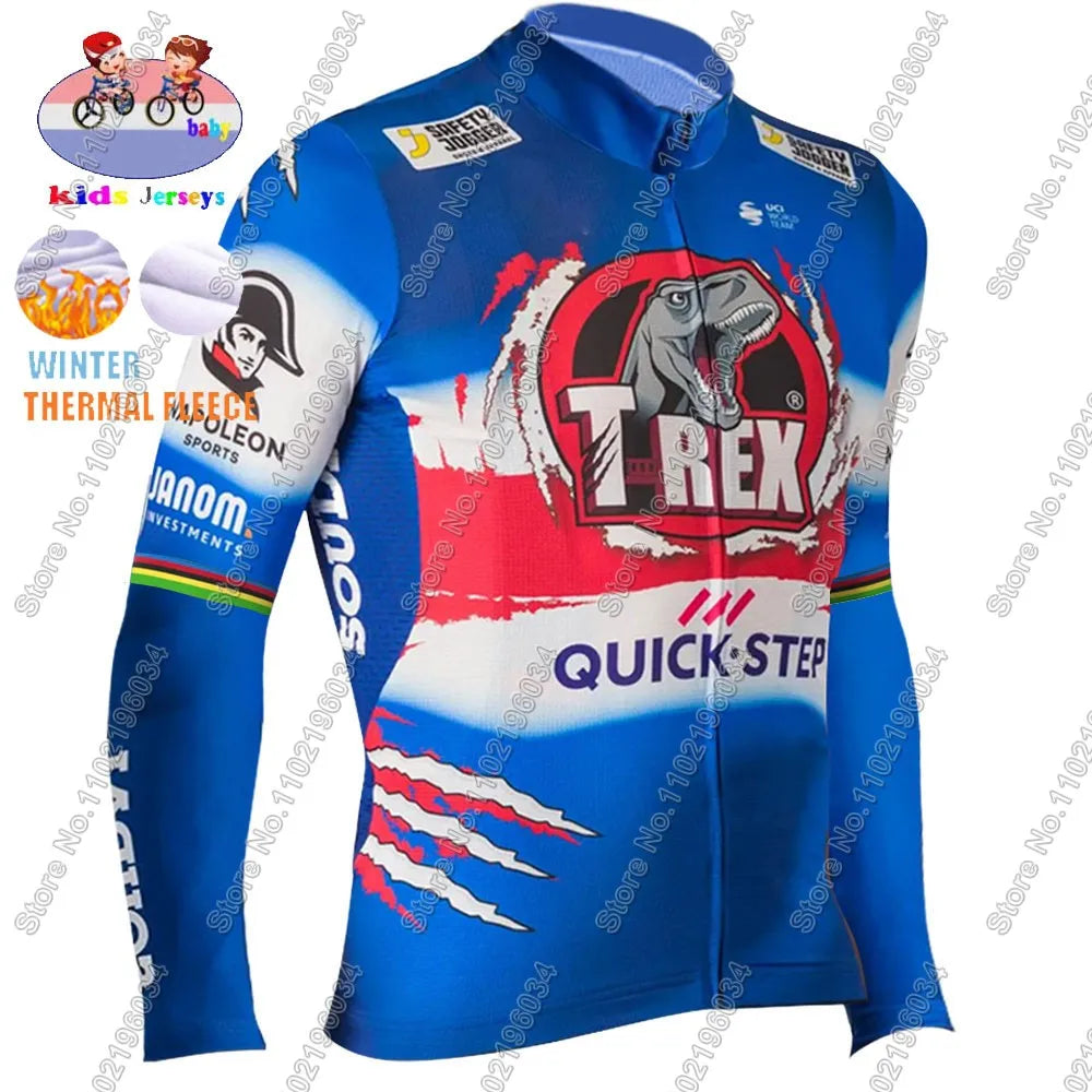 Kids Soudal Quick Step 2025 Cycling Jersey Winter Set World Champion Boys Girl Cycling Clothing Bike Thermal Jacket Suit Maillot