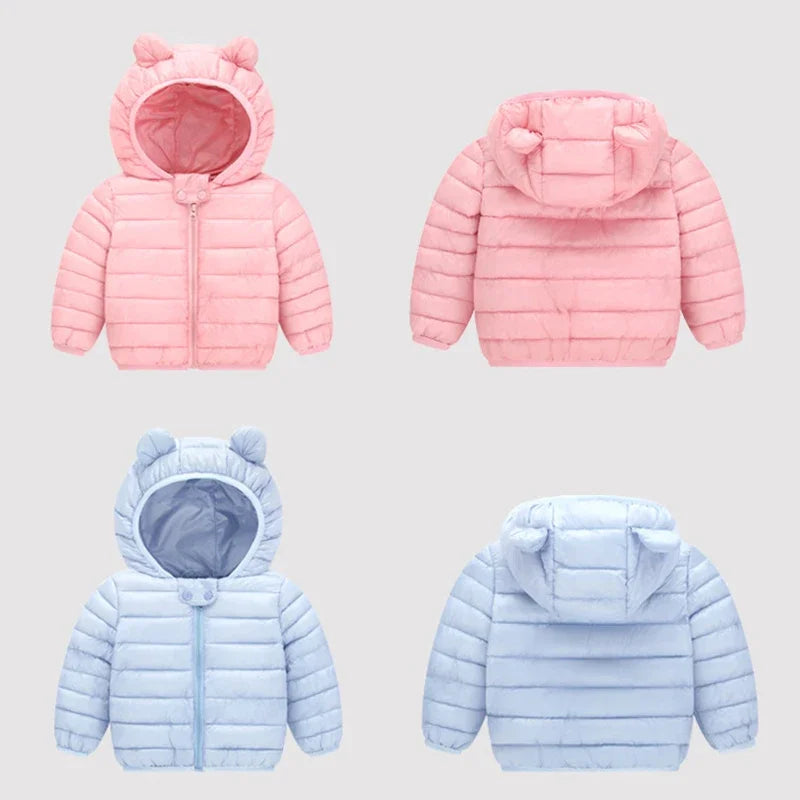 Cute Baby Girls Winter Clothes Kids Light Down Coats with Ear Hoodie Spring Girl Jacket Toddler Children Clothing for Boys Coat