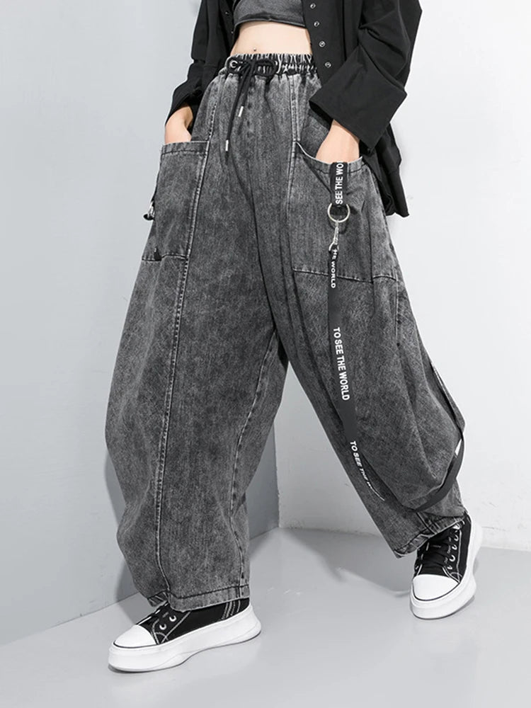 Wide Leg Black Big Size Ribbon Stitch Jeans New High Waist Loose Women Trousers Fashion Tide Spring Autumn 2025