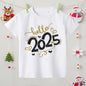 Hello 2025 Happy New Year Print Child T-shirt Boys Girls Outfits Clothes Winter Holiday Party Kids T Shirt Short Sleeve Tops Tee