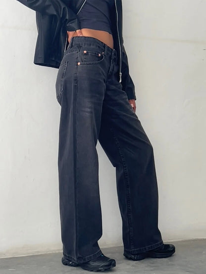 Women Vintage Aesthetic Y2k Low Rise Baggy Jeans Loose Fit Boyfriend Straight Wide Leg Jeans Trendy Stretch Long Denim Pants