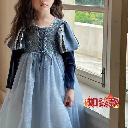 Girls Plush Dress 2025 Autumn and Winter New Western Style Children Trendy Birthday  Little Girl Princess Dress