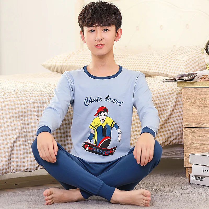 Teens Pijamas Long Sleeve Cotton Pyjamas Kids Clothes Sets Cartoon Big Boy Sleepwear Cute Pajamas For Girls 10 12 14 16 18 Years