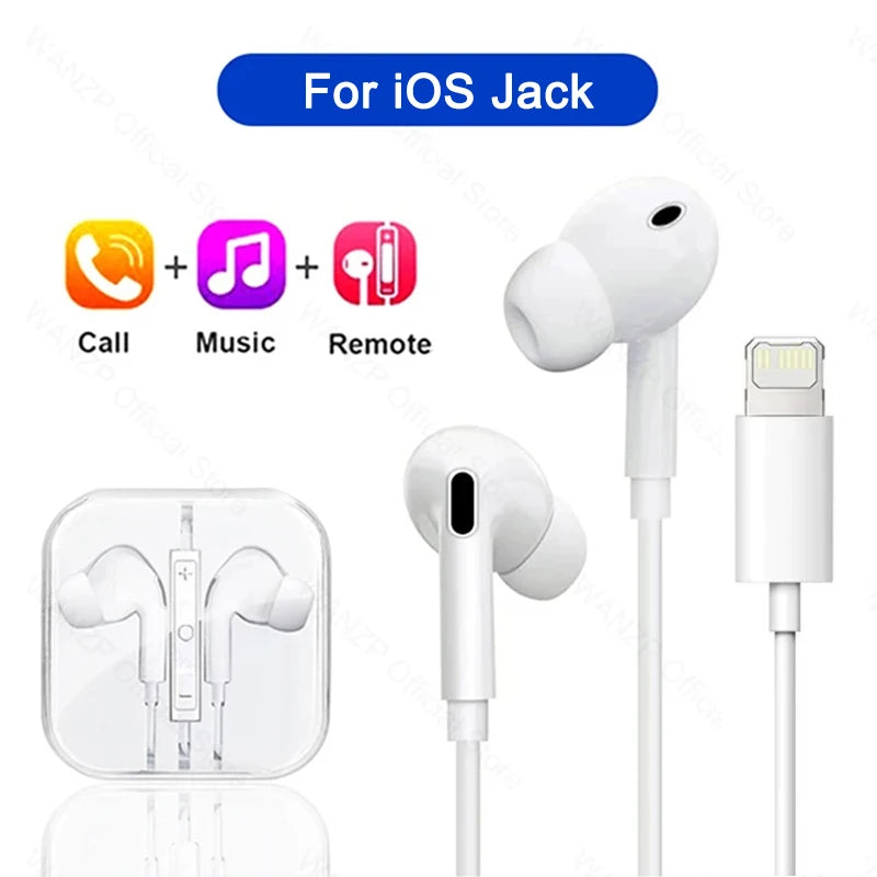 Apple iPad Laptops Tablet Headphones For iPhone 16 15 14 13 12 11 Pro Max Earphones X XS 7 8 Plus 3.5mm Stereo Wired Earbuds