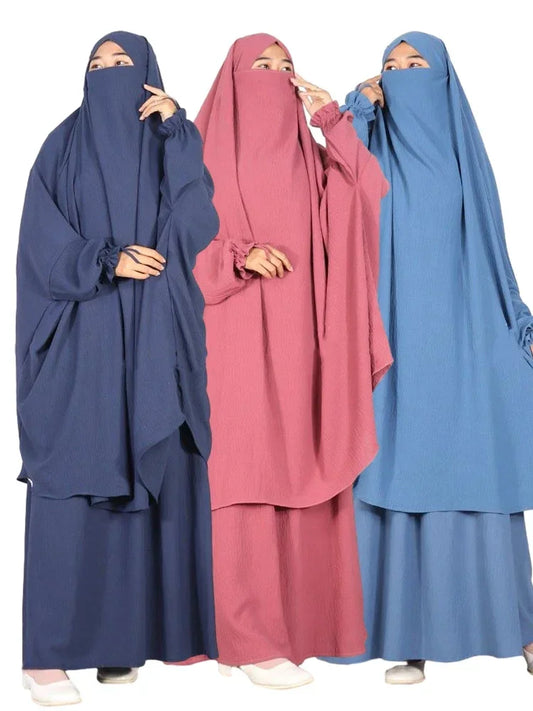 Eid Muslim Long Khimar Skirt 2 Piece Set For Women Abaya Dress Prayer Garment Hijab Full Cover Ramadan Kaftan Djellaba 2025