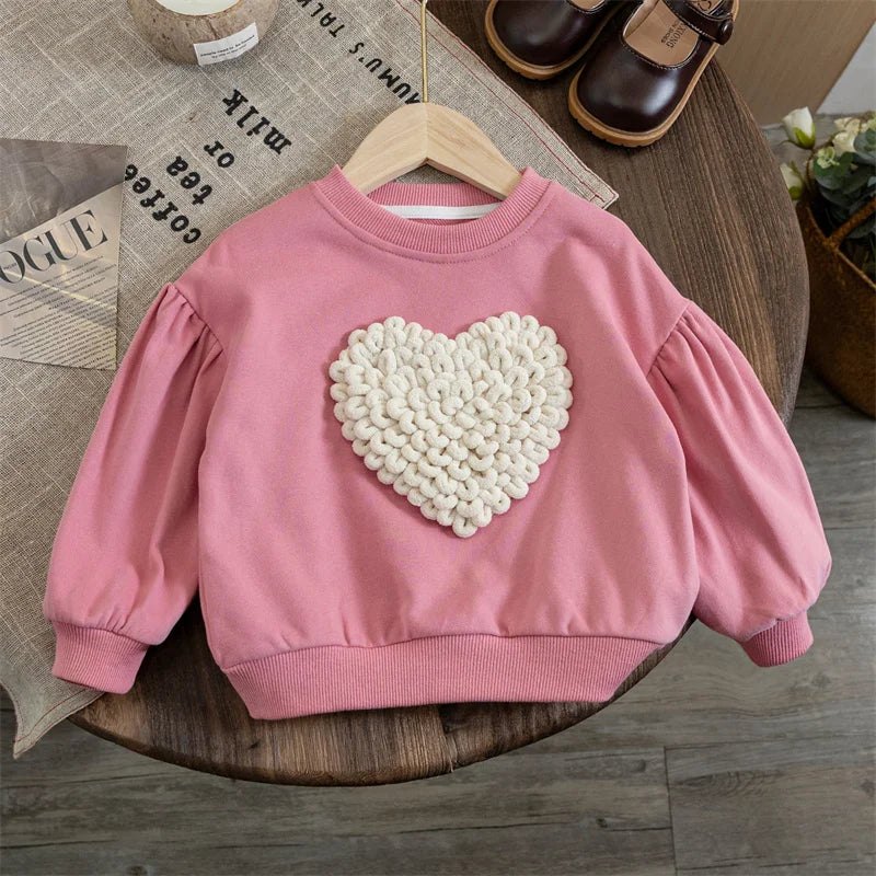 Girls T-shirts 2025 Autumn Winter Sweater for Kids 3D Love Children Sweatshirts Toddler Pullover Long Sleeve Baby Tops Outfits