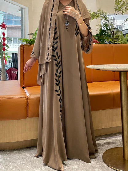 Abaya for Women Embroidery Dress with Scarf 2 Piece Set Dubai Arab Long Robe Morocco Headscarf Gorgeous