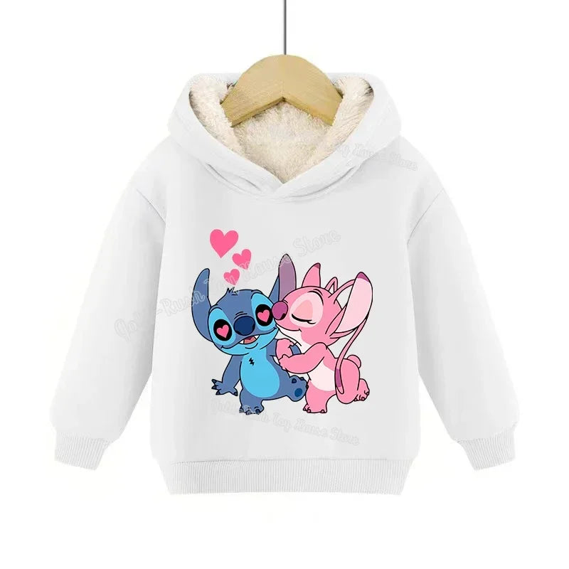 Lilo&stitch Children Hoodie Winter Thicken Warm Pullover Sweatshirt Street Sweater Girl Boy Outdoor Sports Kid Hooded Clothes