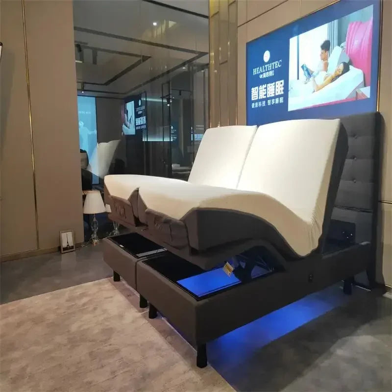 Folded Frame with Head Board, Massage, Zero Gravity, USB Charging Split King Bed Adjustable Bed