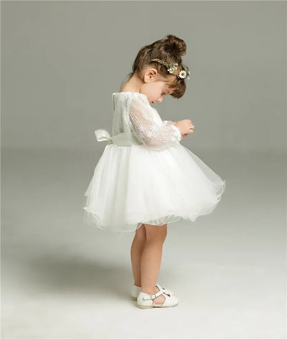 0-24 Months Long Sleeve Baby Girl Dress Infant Toddler Birthday Party Dresses Little Girls White Wedding Baptism Dress