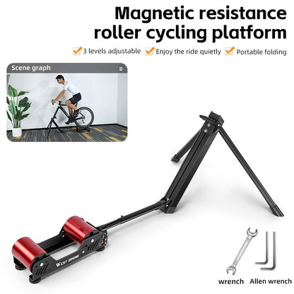 WEST BIKING Bike Roller Trainer Riding Platform Aluminium Indoor Exercise Gym Road Cycling Platform Trainer for 16-29 Inch Bike