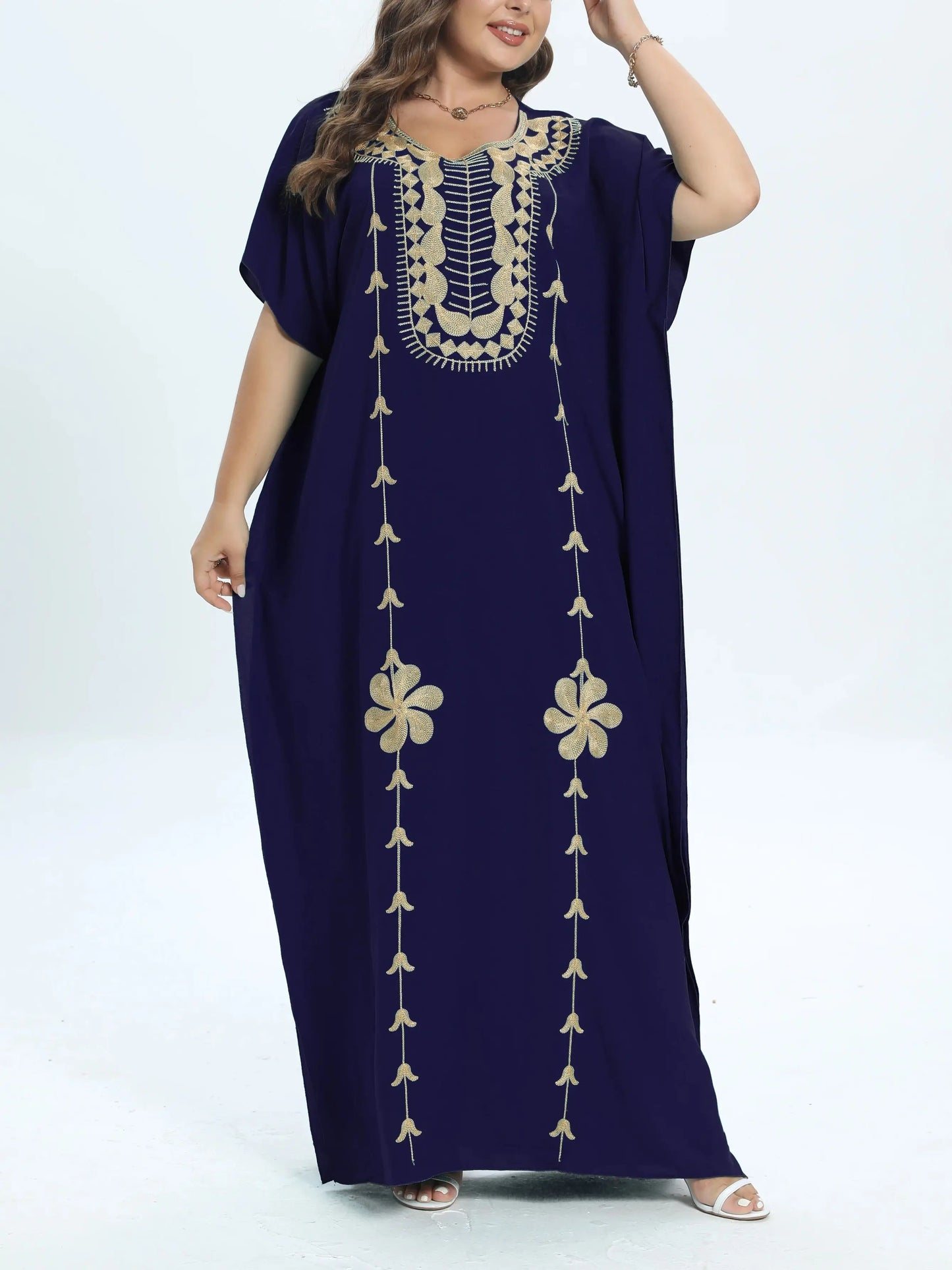 African Plus Size Dashiki Cotton Traditional Dress Abaya Moroccan Loose For Women's Kaftan Short Sleeve Cover up