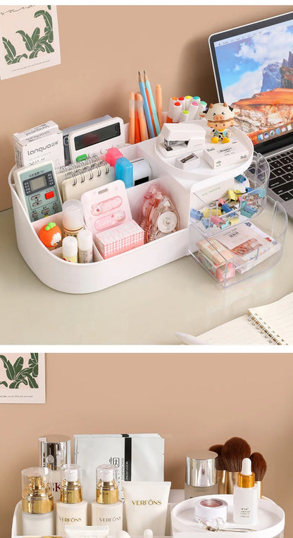 Large Capacity Cosmetic Storage Box with Clear Drawer - Multi-functional Makeup Organizer for Dressing Table Skincare Products