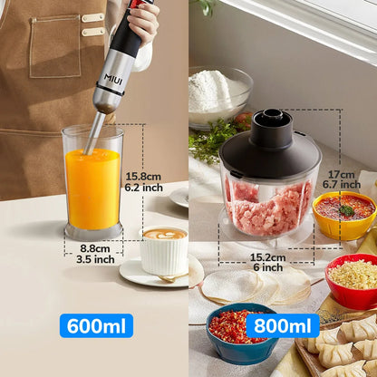 MIUI Electric Hand Held Stick Blender 6-in-1 Multi-Purpose Immersion Hand Blender,Stainless Steel Blades,Home & Kitchen,1200W