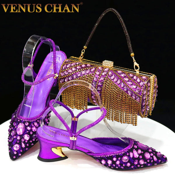 2025 New Italian Design Noble Dual-Purpose Three-Dimensional Bag And Ladies Heel Shoes Shiny Material For Nigeria Wedding Party