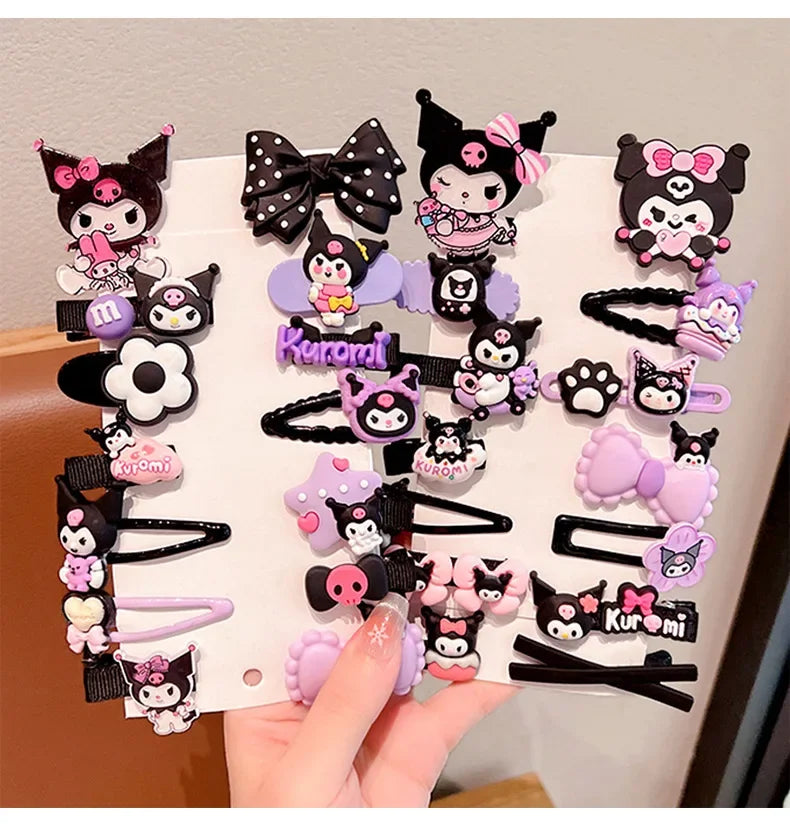 14 Pieces Sanrio Kuromi Stretch Bow Headband Children's Cute Double Ponytail Leather Band Hair Accessory Student Holiday Gift