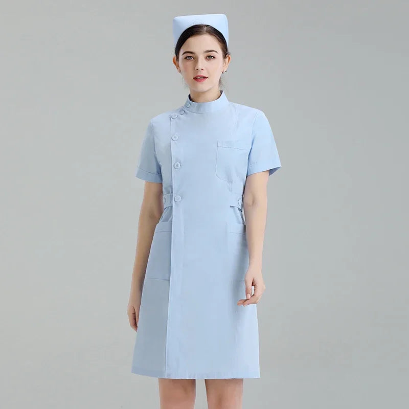 Medical Uniforms Dress Robe White Women Nursing Scrubs Jacket Full Length SPA Beautician Veterinary Work Wear Uniform Doctor