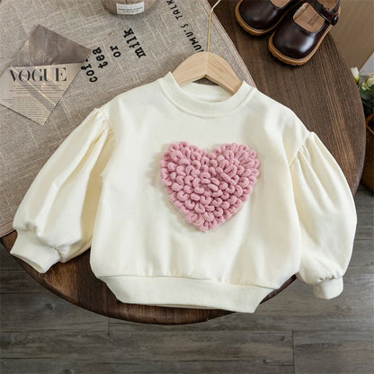 Girls T-shirts 2025 Autumn Winter Sweater for Kids 3D Love Children Sweatshirts Toddler Pullover Long Sleeve Baby Tops Outfits