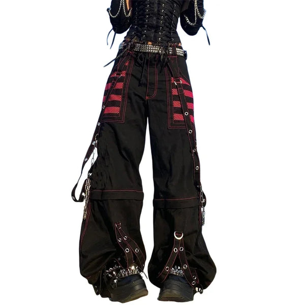 Gothic Women Punk Cargo Pants Dark Academia Aesthetic High Waist Baggy Trousers with Pockets Grunge Y2k Streetwear