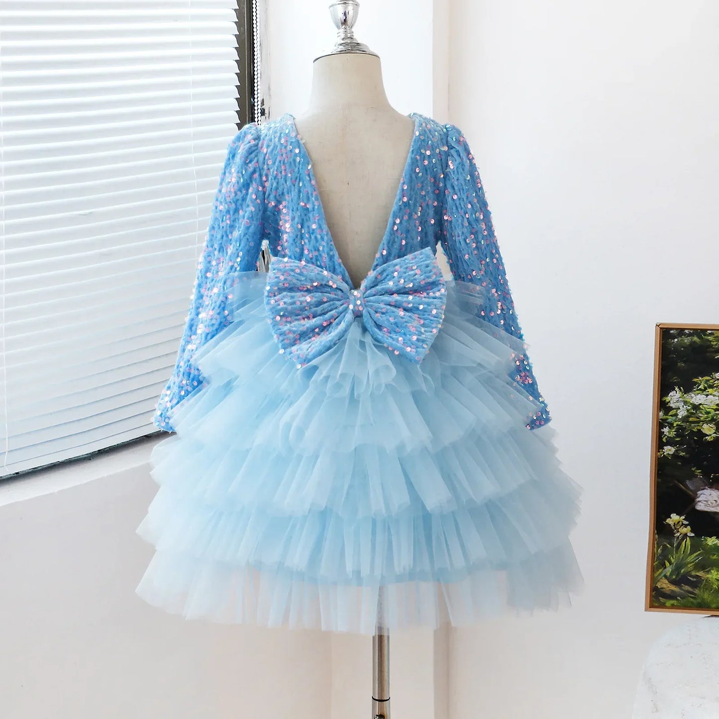 Little Girls Party Dress for Flying Sleeve Solid Child Clothes 2025 New Flower Girl Birthday Princess Dress for 3-8Y Kids Summer