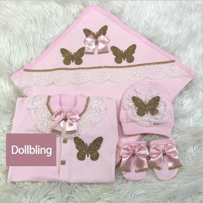 5pcs Newborn Baby Nursery Kids Outfit Clothing Cotton Infant Care Wrapped Baby Products Pants Mittens Receiving Blanket