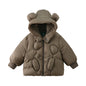 Amila Baby Down Jacket 2025 Winter New Style Boys And Girls Solid Color Bear Hooded Basic Warm Loose Casual Children’s Jacket