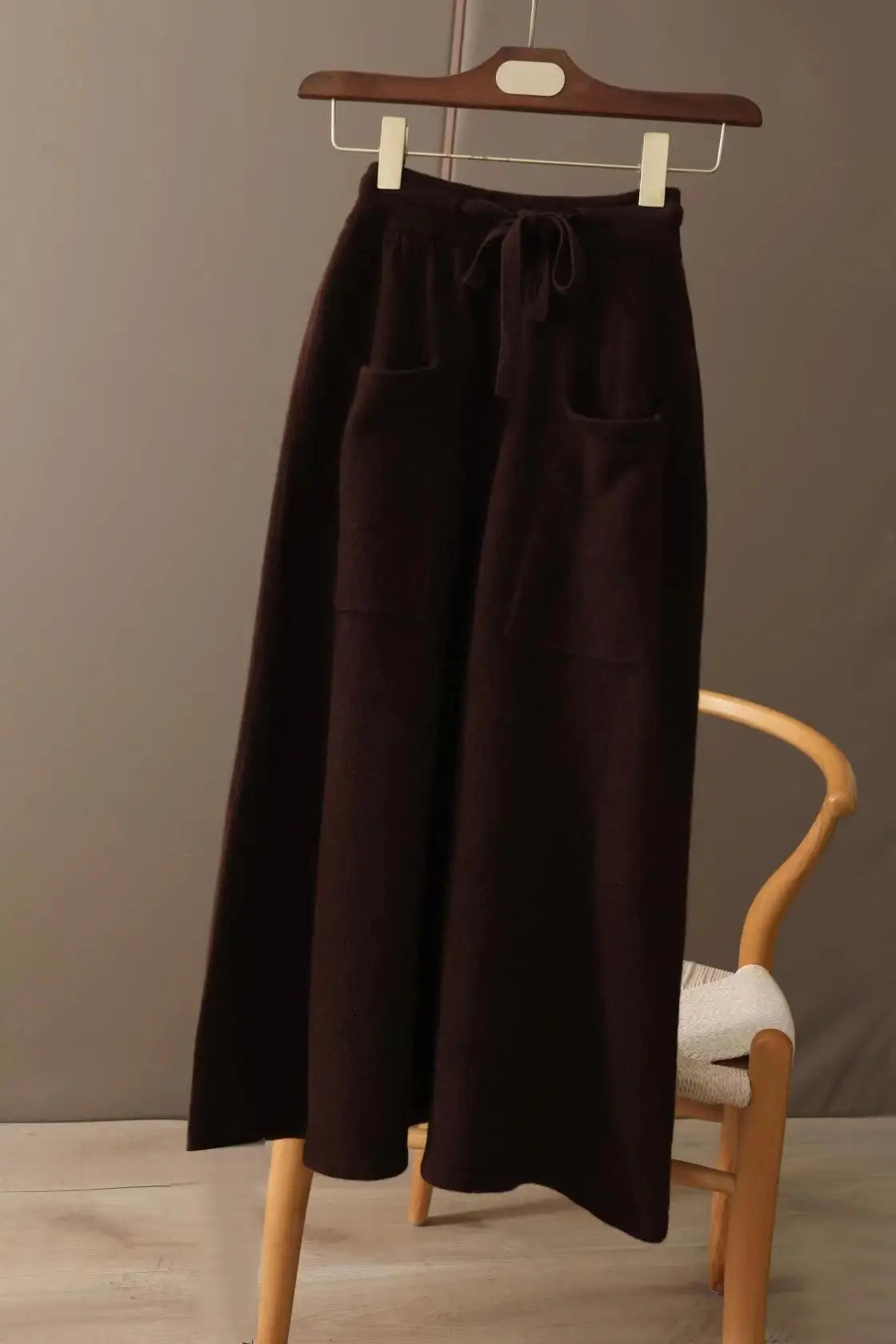 Autumn And Winter100% Pure Wool Skirt Women's Long Pocket Small A Skirt High Waist Slim Cashmere Knit A-Line Skirt