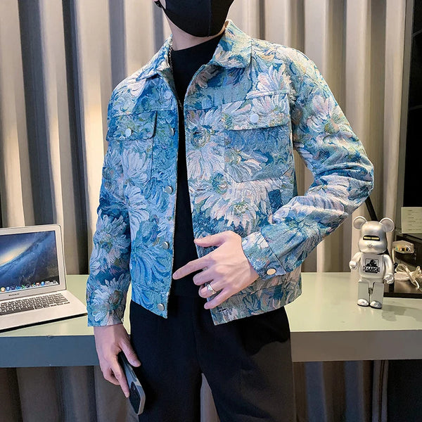 Korean Flower Jacquard Bomber Jacket