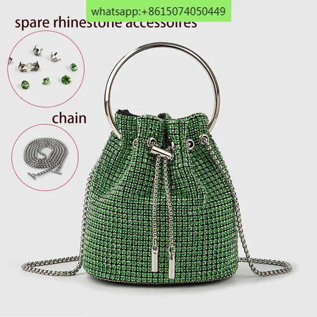 Full A rhinestone Bucket Bag Full Of Diamond bag fashion studded Joker slung hand bill of lading shoulder dinner bag