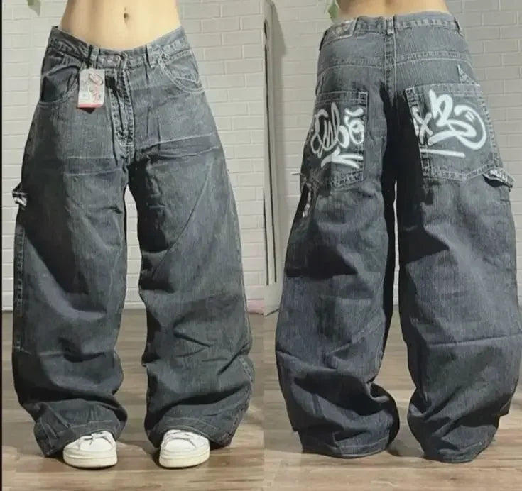 Street Vintage Jeans New Y2K Harajuku Wash blue Multiple pockets Baggy Jeans Denim Pants Mens Womens High Waist Wide Trousers