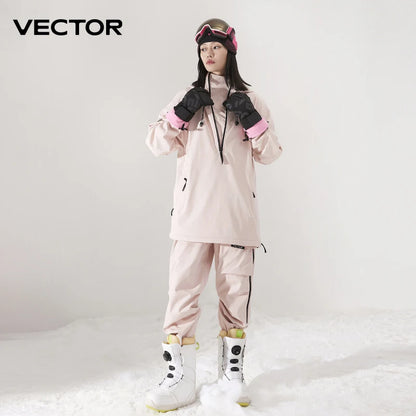 Men Women Solid Color Ski Jacket Ski Pants Warm Windproof Winter Overalls Hoodie Waterproof Outdoor Sports Clothing Snowboard