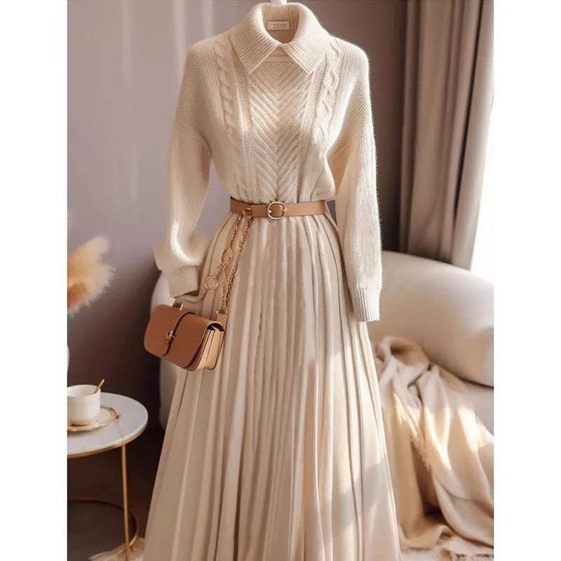 New Turtleneck pullover long dress women fashion apricot knitted inner dresses autumn winter Knit Sweater Warm clothing