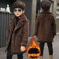 2025 Children Casual Woolen Coat Fall Winter Boys Handsome Plush Velvet Heavy Outerwear Clothes Kids Splicing Pocket Trench Coat