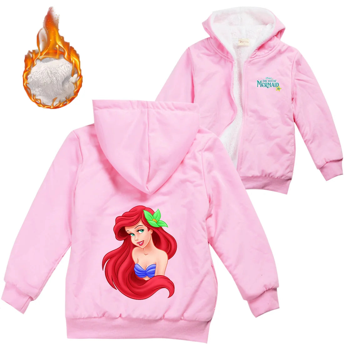 Winter Thick Boys Girls With Zipper Coats The Little Mermaid keep Warm Hoodies Jackets Children Casual Outerwear Sweatshirt