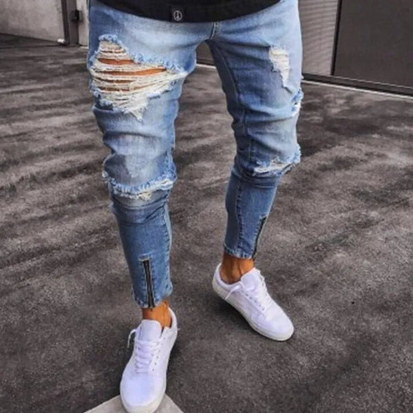 2025 New Skinny Jeans Light Blue Black Ripped Stretch Men's Pencil Pants Premium Brand Ropa Hombre S-XXXL Trousers Men