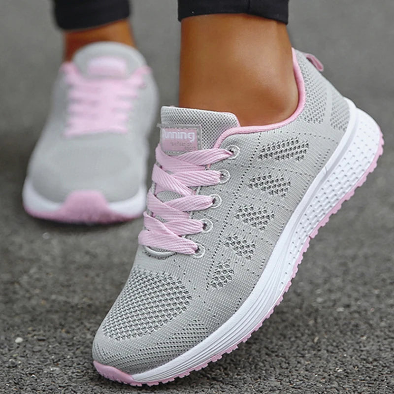 New Sneakers For Women Breathable Fashion Trainers Plus Size Women Sneakers Mesh Fabric Lace Up Women Shoes Female Footwear