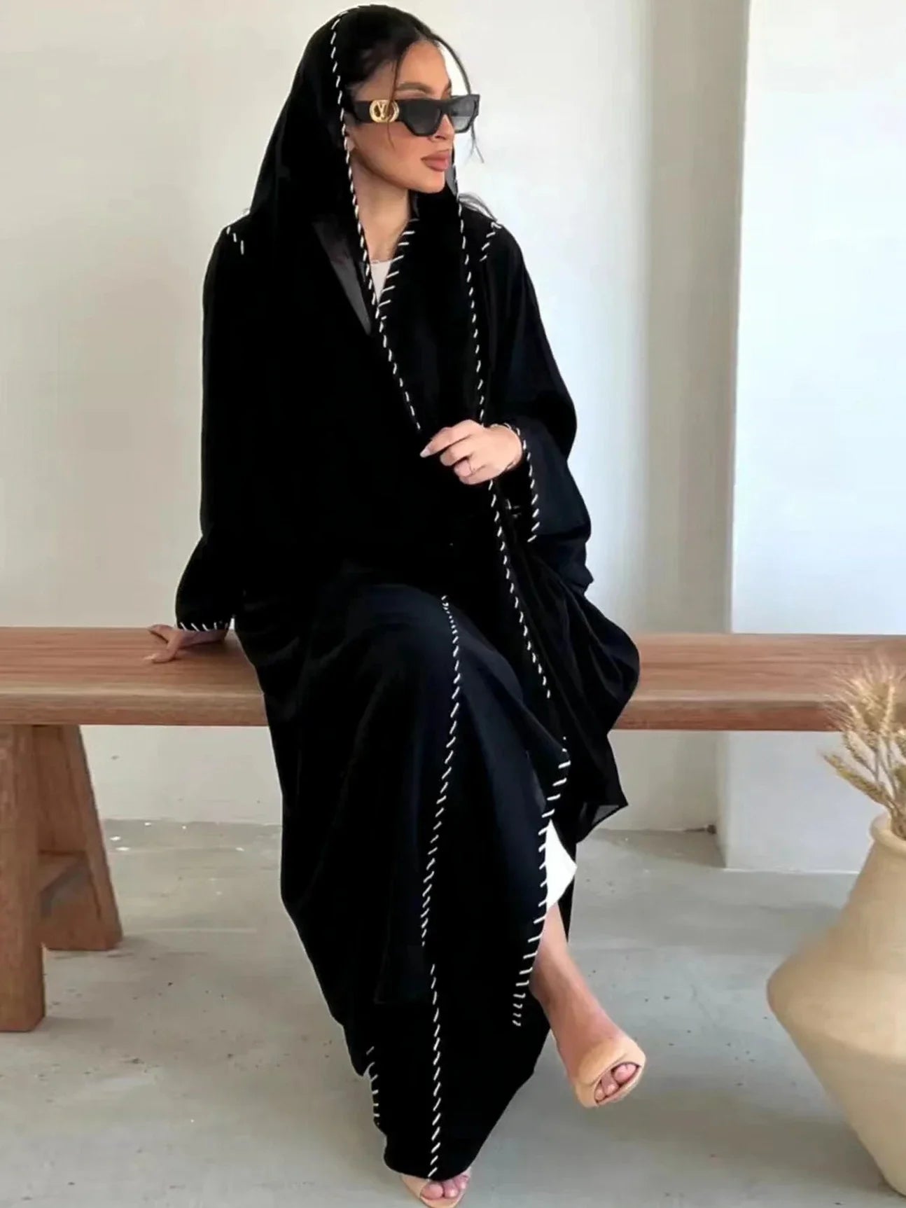 Muslim Women Abaya with Scarf 2 Piece Set Long Cardigan Eid Abayas Casual Long Robe Kaftan Party Ramadan Modest