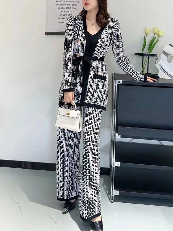 Winter Women Knitted 3 Pieces Set Casual Thicken Cardigan Jacket Sweater Coat +Knitted Top + Pant 3 Piece Suits Warm Set