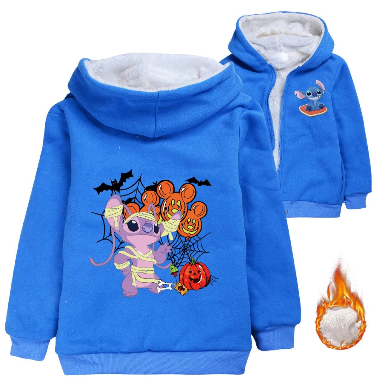 Kid Baby Boy Girl Coat Autumn Winter Long Sleeve Plush Hoodies Cartoon Stitch Print Children Sweatshirt Clothes Thick Top Outfit