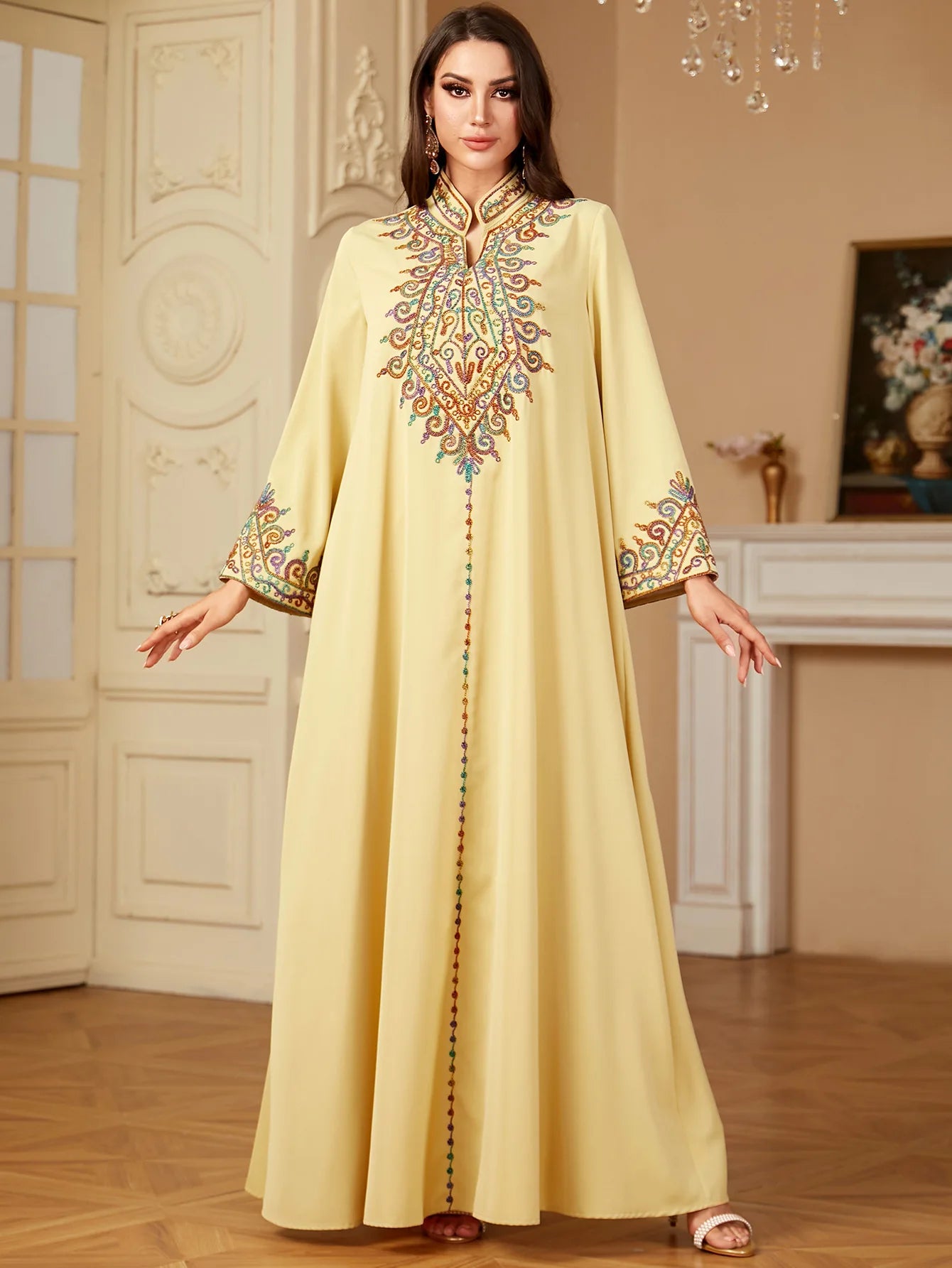 Embroidered Abayas for Women Muslim Evening Eid Party Dress Kaftan Dubai Turkey Robe Arabic Islam Jalabiya Caftan Marocain Femme