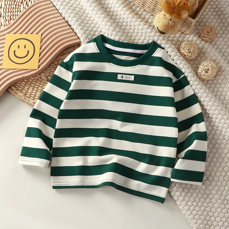 Children T Shirts Stripe Tops for Kids 2025 Autumn Winter Boys Tees Long Sleeve Girls Blouse Toddler Outfits Baby Clothing 1-10T