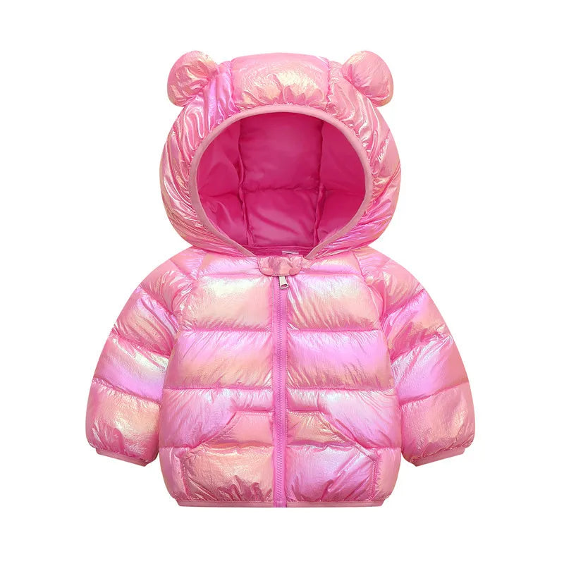 1-6 Years Colorful Autumn Winter Girls Jacket Thick Keep Warm Little Ears Hooded Coat For Kids Children Padded Cotton Outerwear