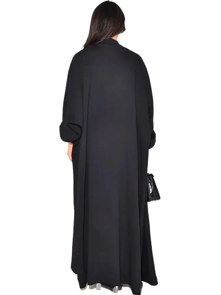 Autumn Winter Fashion Two Piece Set Muslim Women Elegant Solid Long Cardigan Twisted Skirt Two Piece Set