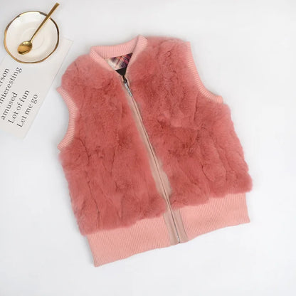 Autumn Winter Fur Vest Ladies Fur Coat Woman Vest Children Short Rex Rabbit Fur Womens Tops And Blouses Boys Girls Parent-child