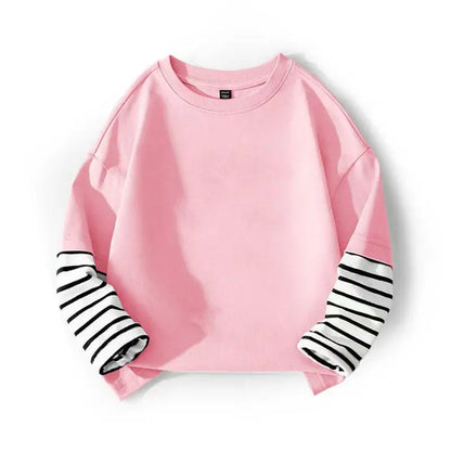 Cotton Children's Clothing Boys Girls T-Shirt Stripe Long Sleeve Kids Clothes Autumn Winter Sweatshirt Tops Tennage 6 8 10 Years