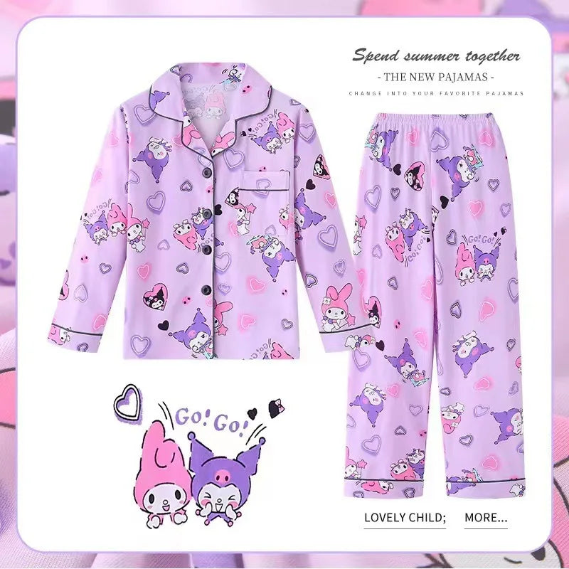 2025 Miniso Children Pajama Sets Autumn Winter Anime Long-Sleeved Pants Sleepwear Cartoon Pijamas Student Kids Homewear Clothing